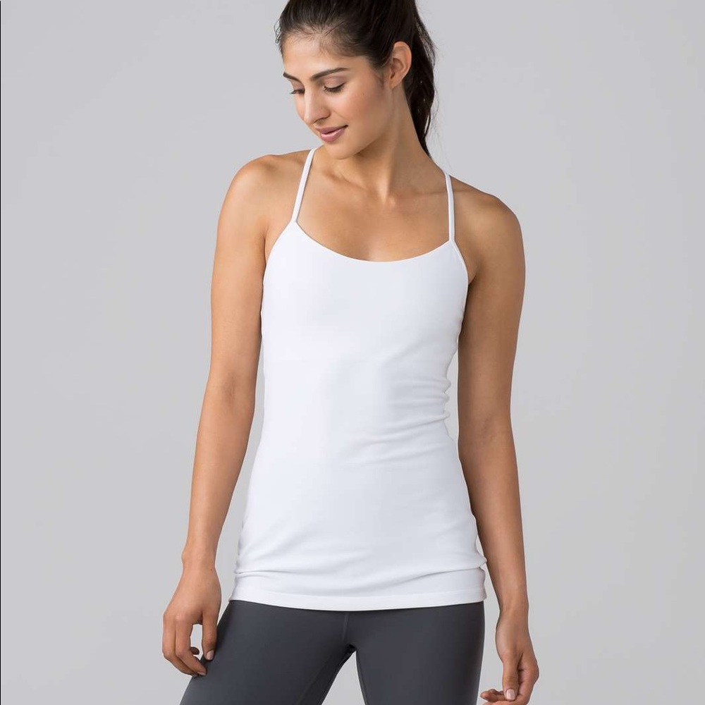 White lulu power pose tank top